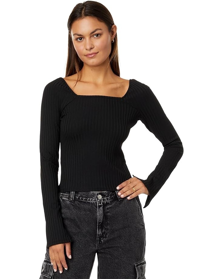 

Футболка Madewell Ribbed Square-Neck Long-Sleeve, цвет True Black