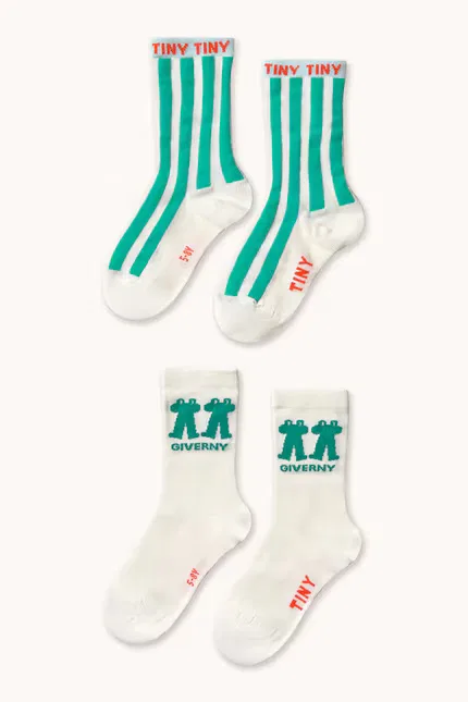 Носки детские в полоску EMERALD STRIPES & FROG MEDIUM SOCKS 2 шт Tinycottons, белый