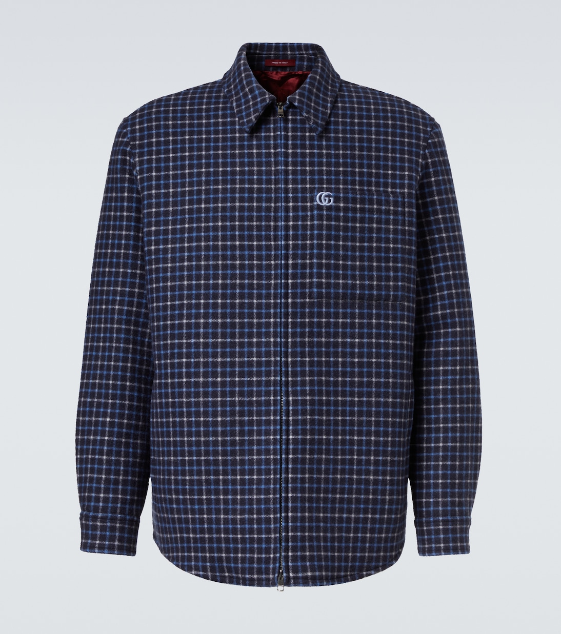 

Верхняя рубашка из шерстяной смеси с узором Double G Gucci, Blue\White\Mc