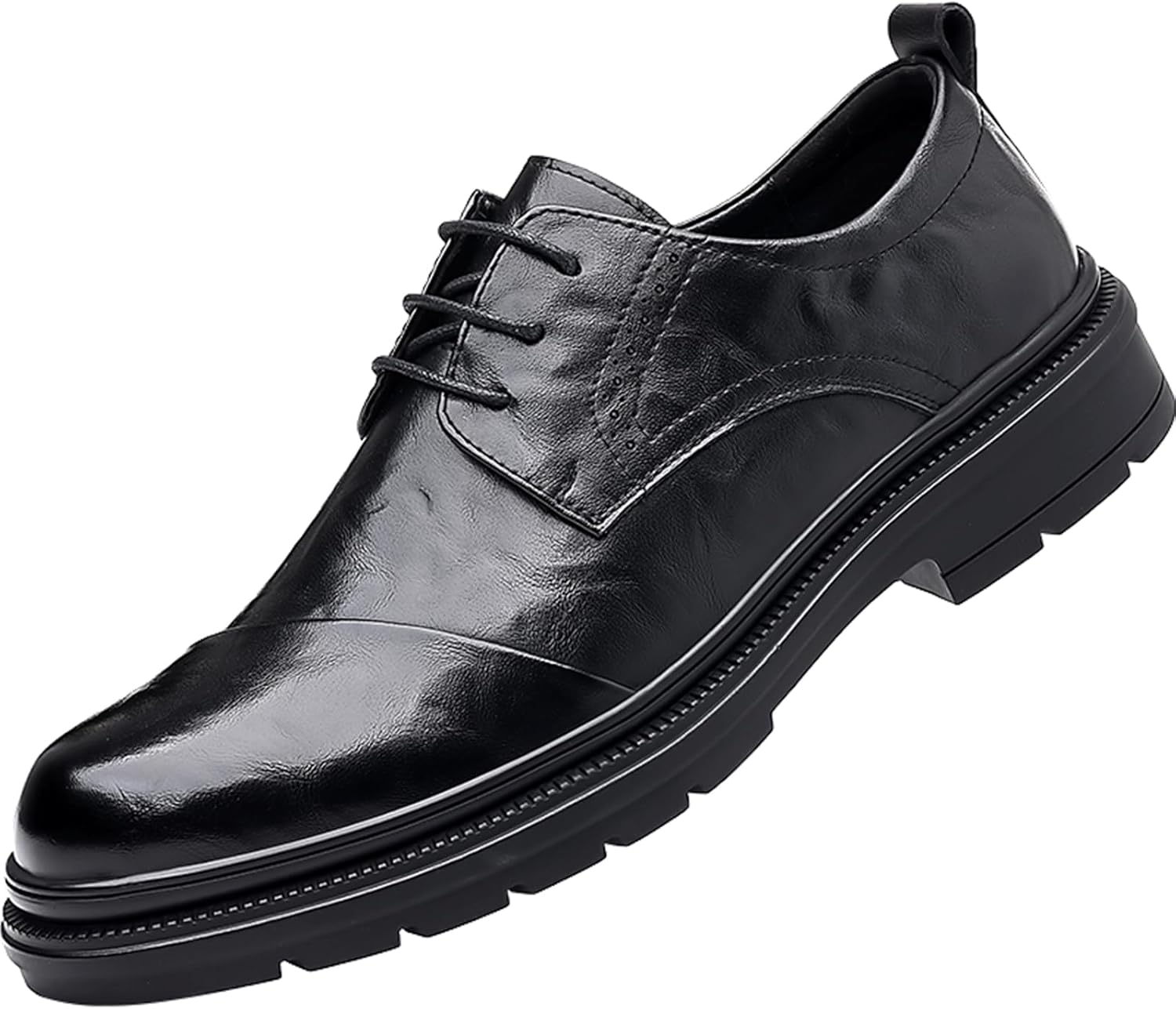 

Мужские кожаные лоферы с круглым носком на шнуровке, с толстой подошвой и нескользящей подошвой, низкие кожаные туфли, подходящие для свадеб, церквей и официальных мероприятий Qaoterod, черный