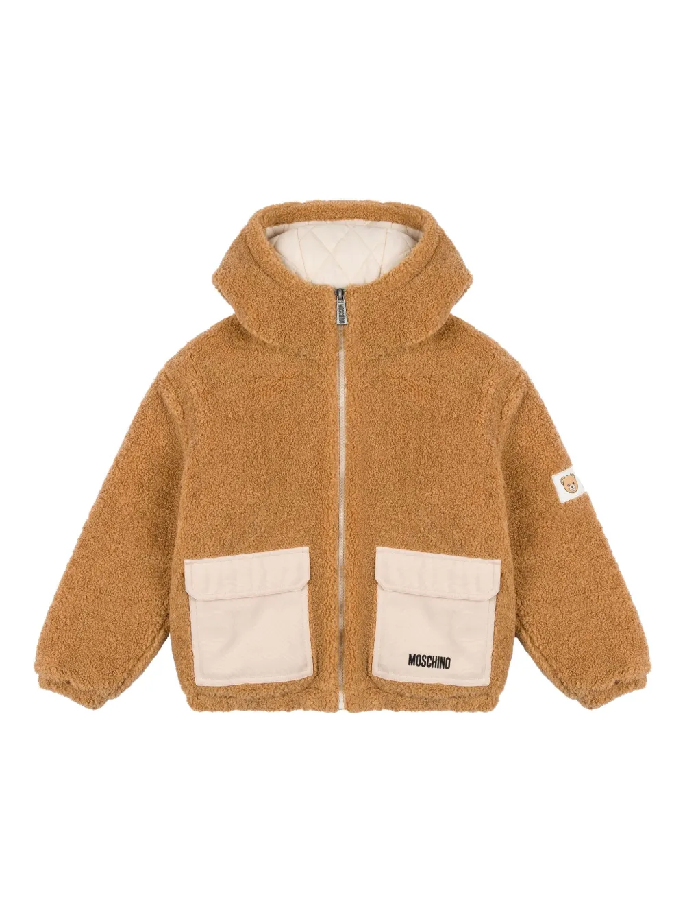

Куртка с капюшоном и искусственным мехом Moschino Kids, коричневый