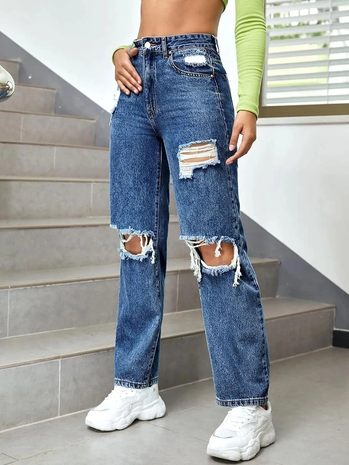Женские рваные джинсы Retro High Waist Wide Leg — фото 2