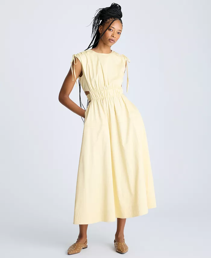 

Женское миди-платье Butter Yellow с завязками на плечах и сборками Kenneth Cole, коричневый/бежевый