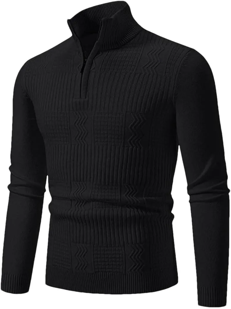 Мужской зимний полузастегивающийся вязаный пуловер Slim Fit с высоким воротником
