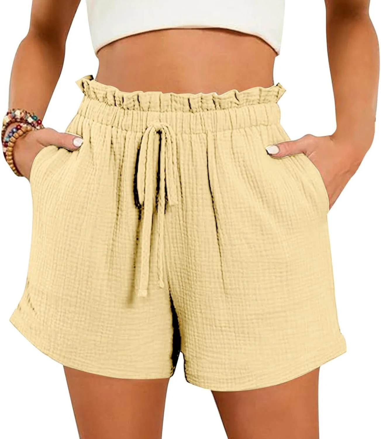 

Летние пляжные шорты для женщин Textured High Waisted с кулиской