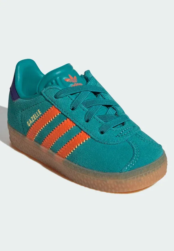 Детские кроссовки Gazelle Adidas Originals, чистый бирюзовый, оранжевый, фиолетовый — фото 2