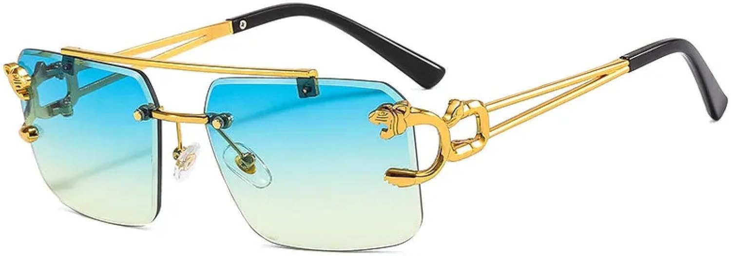 

Модные металлические солнцезащитные очки без оправы с леопардовым принтом, двойной перемычкой, градиентной пленкой Ocean Film, защитой от УФ-излучения UV400 TVTBBVV, Green Yellow