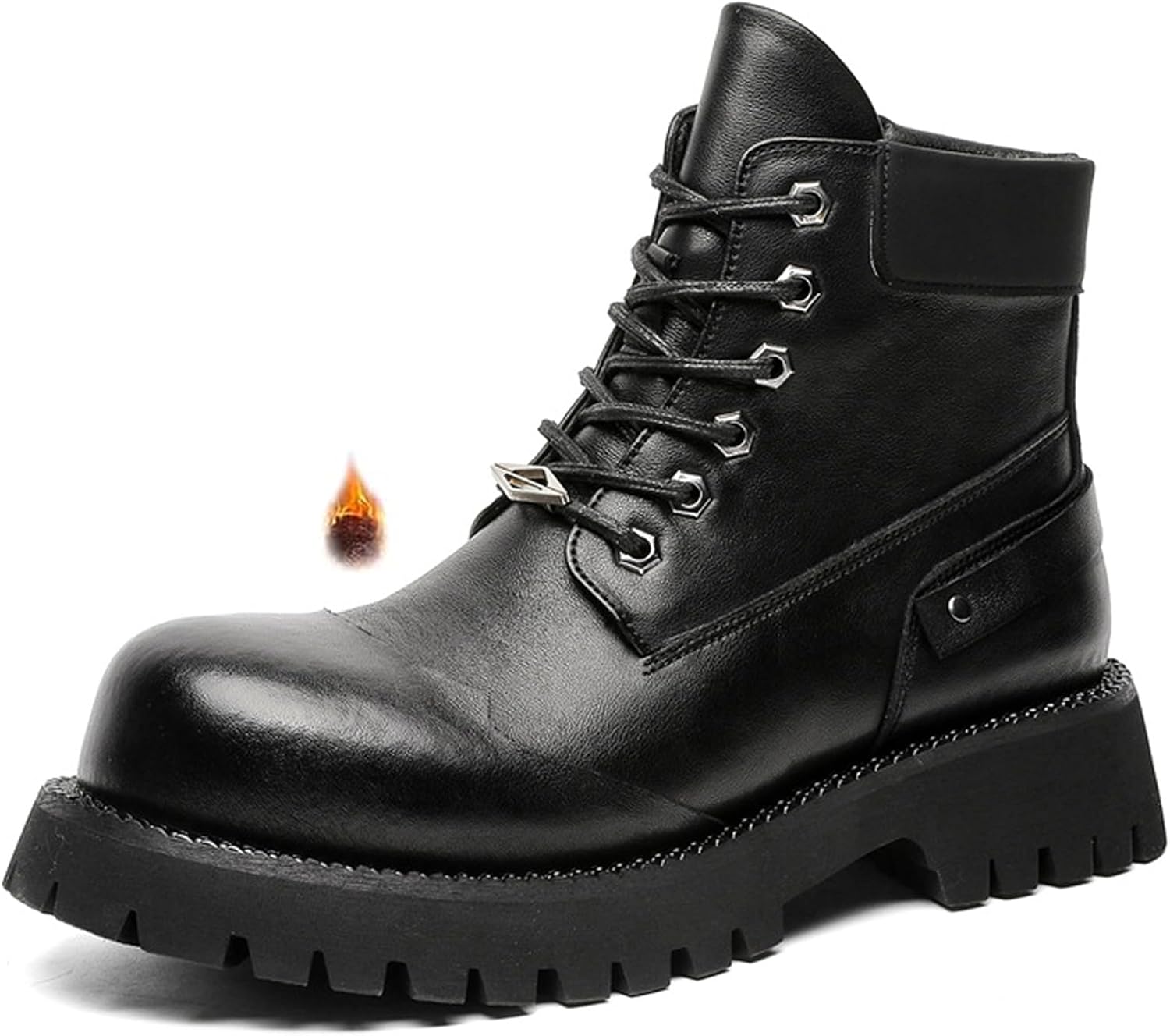 

Мужские кожаные боевые ботинки с массивной подошвой, модные, на шнуровке, с широкой носочной частью Melgonmg, черный