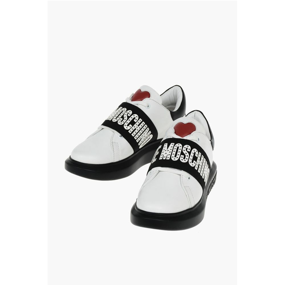 Кроссовки LOVE из кожи с заклепками Moschino, Black and White
