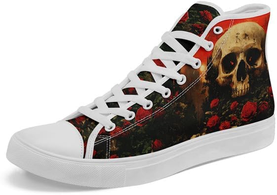 

Высокие кеды AWSOLE с черепом из холщовой ткани для мужчин и женщин, шнуровка, модная унисекс, с рисунком пламени, повседневные плоские туфли, черные и белые