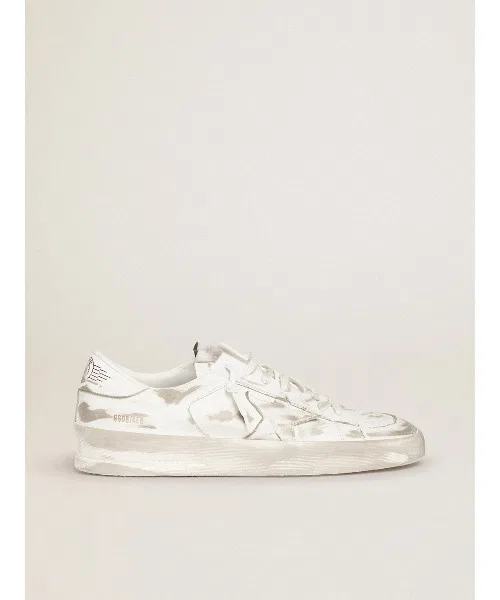 Мужские кроссовки Golden Goose Stardan белые кожаные с эффектом потертости