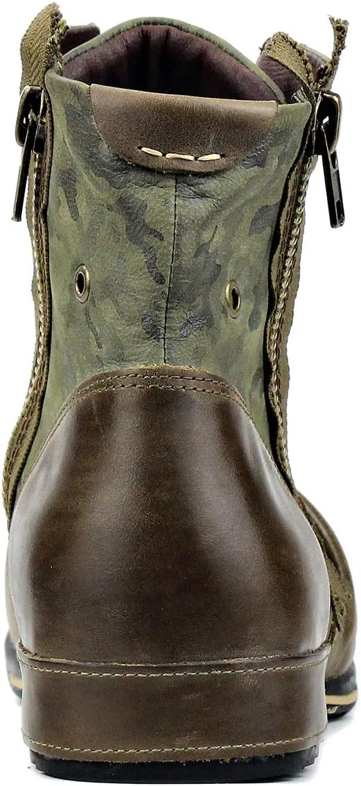 Мужские кожаные ботинки OSSTONE OS-5008-8-Green-DE из коровьей кожи на резиновой подошве, байкерские, на застежке, зеленый — фото 4