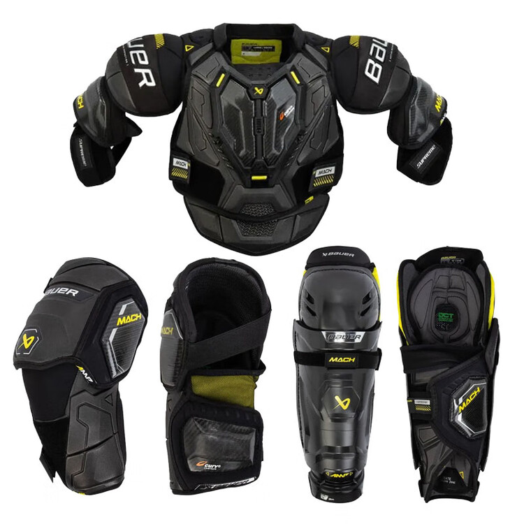 

BAUER Новая модель MACH 2023: комплект защитной экипировки для хоккея с шайбой для детей и взрослых, набор для соревнований с нагрудником, щитками и налокотниками, размер L для детей