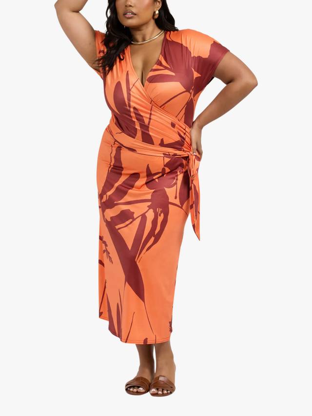 

Флоральное платье миди из джерси с запахом FASHION SZN Curve, Orange