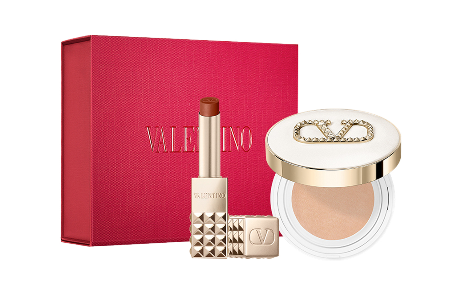 

Помада-бальзам для губ Air Cushion набор макияжа Natural для разных типов кожи LN2+134R Valentino, Luminous Air Cushion #LN2 12g+Rivet Lipstick #77A 2.3g