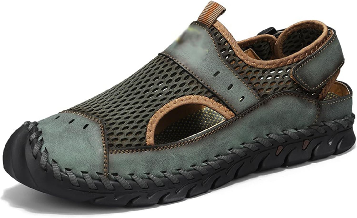 

Мужские сандалии XNGSNZIJ с закрытым носком, летние дышащие, комфортные кожаные сетчатые сандалии для пляжа с закрытым носком, водонепроницаемые, размер US-8.5, черный