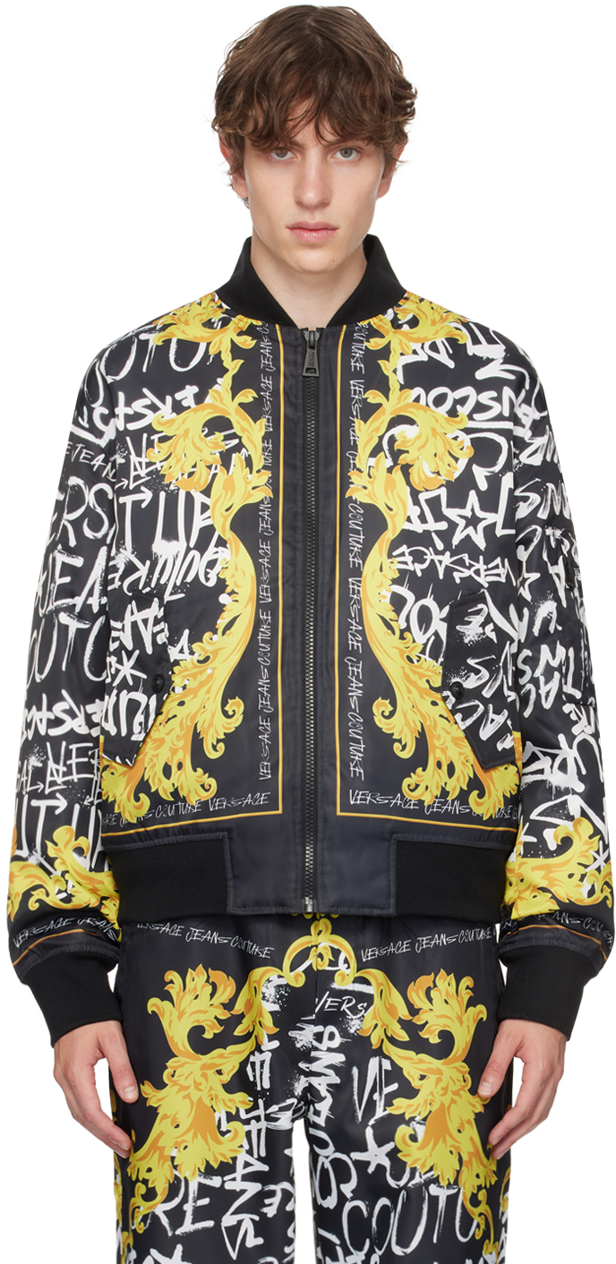 

Черная куртка-бомбер с граффити Versace Jeans Couture