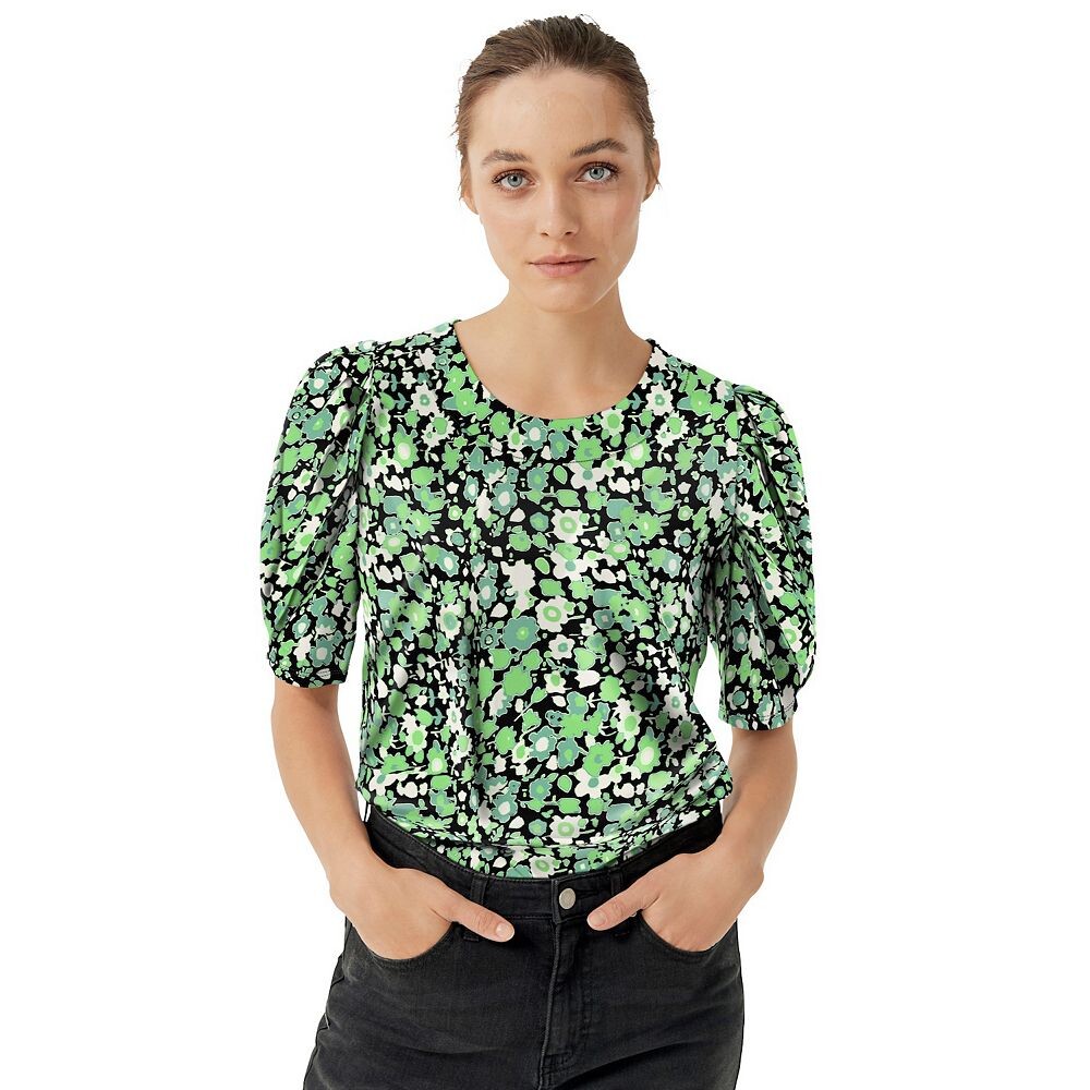 

Женская футболка Ellos с рукавами больших размеров, цвет Black Green Floral