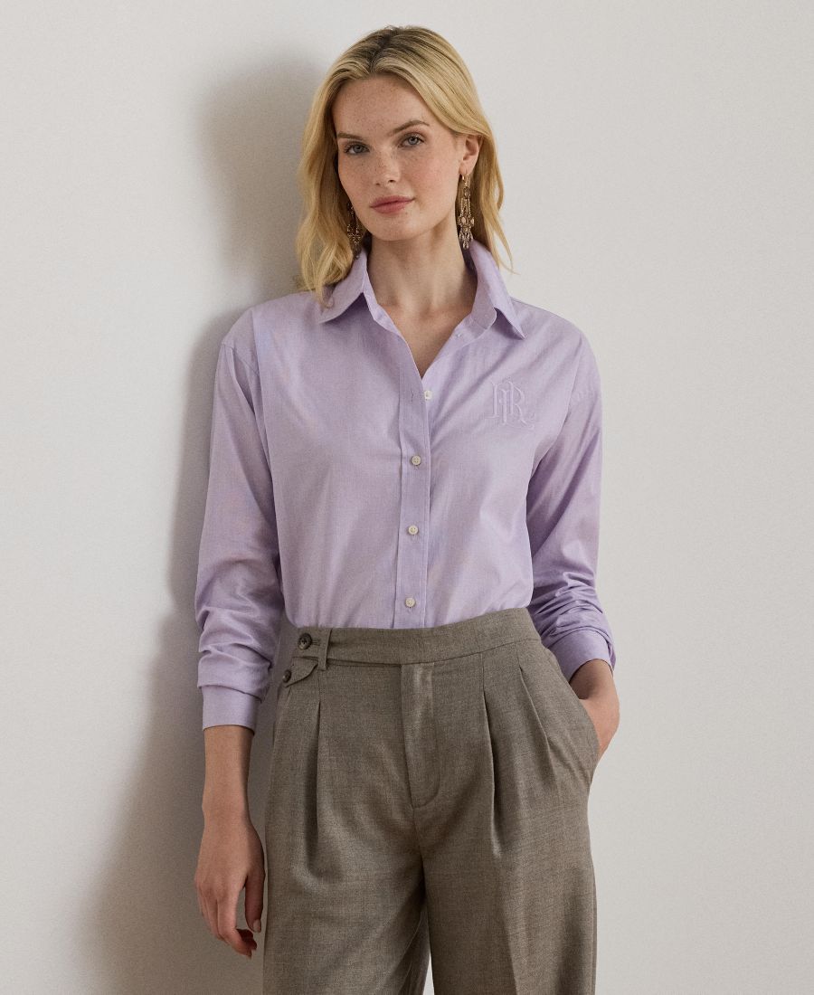 

Женская хлопковая рубашка с длинными рукавами свободного кроя Lauren Ralph Lauren, Lavender