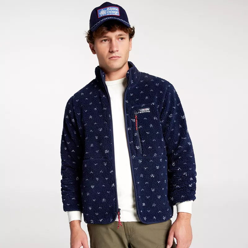 

Мужская флисовая куртка Alpine Design из шерпы с молнией во всю длину, цвет Deep Navy Birds Eye