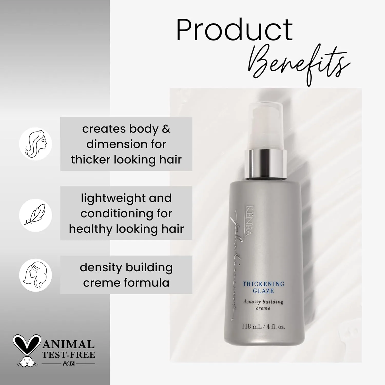 Kenra Platinum Thickening Glaze, стайлер для объема, придает пышность и густоту, легкое кондиционирование, создает плотность для густых и здоровых укладок, для всех типов волос 118 мл (2 шт.) — фото 2