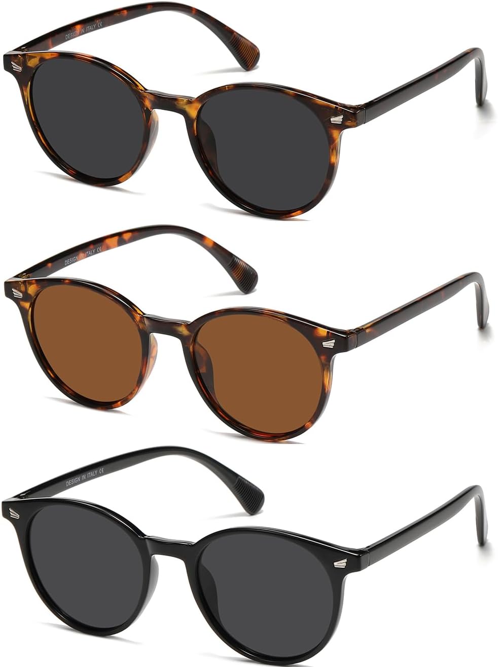 

DHSHINE Поляризованные маленькие круглые классические солнцезащитные очки для женщин в винтажном стиле с защитой от УФ-излучения UV400 (3 шт.) DUSHINE, A4 Tortoise Grey+tortoise Brown+black(3 Pack)