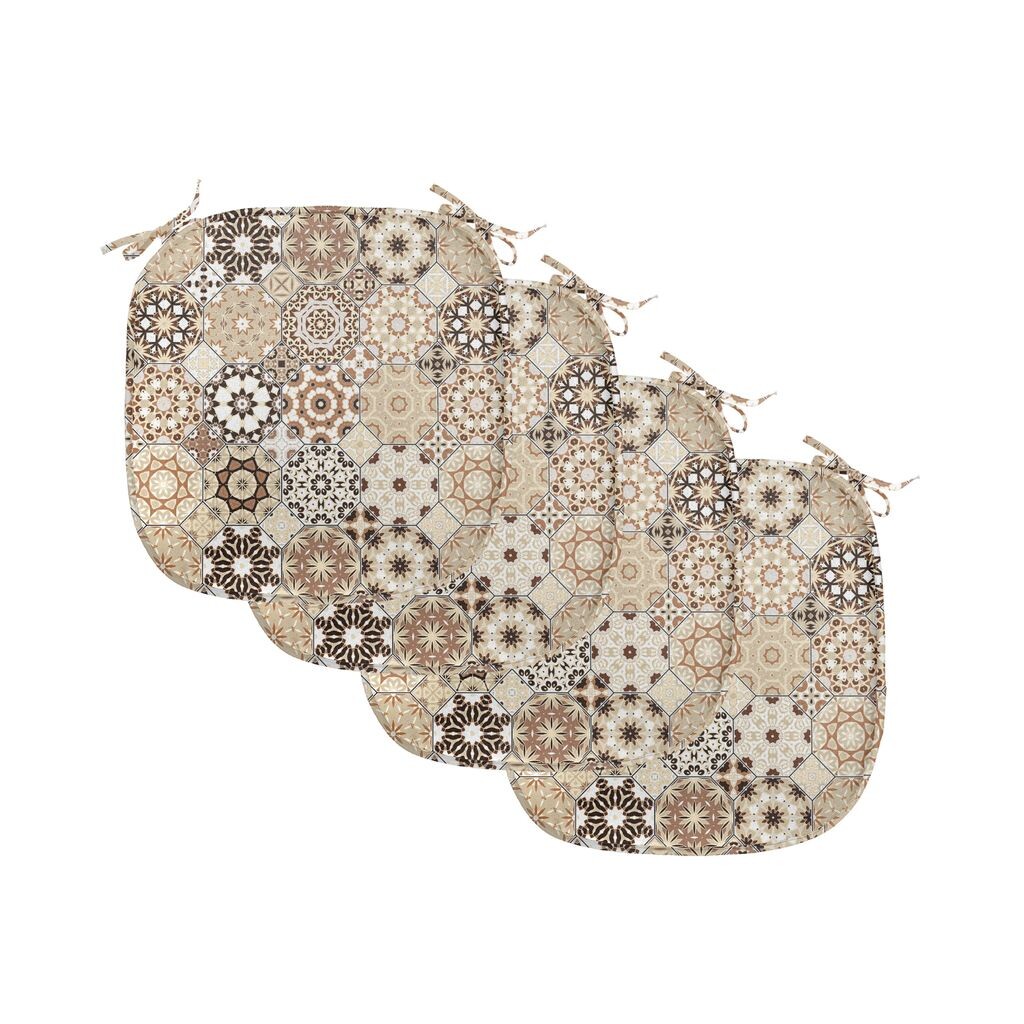 

ABAKUHAUS Восточная подушка для стульев для столовой, восьмиугольный стиль ретро, ​​декоративная водонепроницаемая подушка с ремнями для кухонных сидений, 40 см x 40 см — упаковка из 4 шт., темно-коричневый светло-коричневый