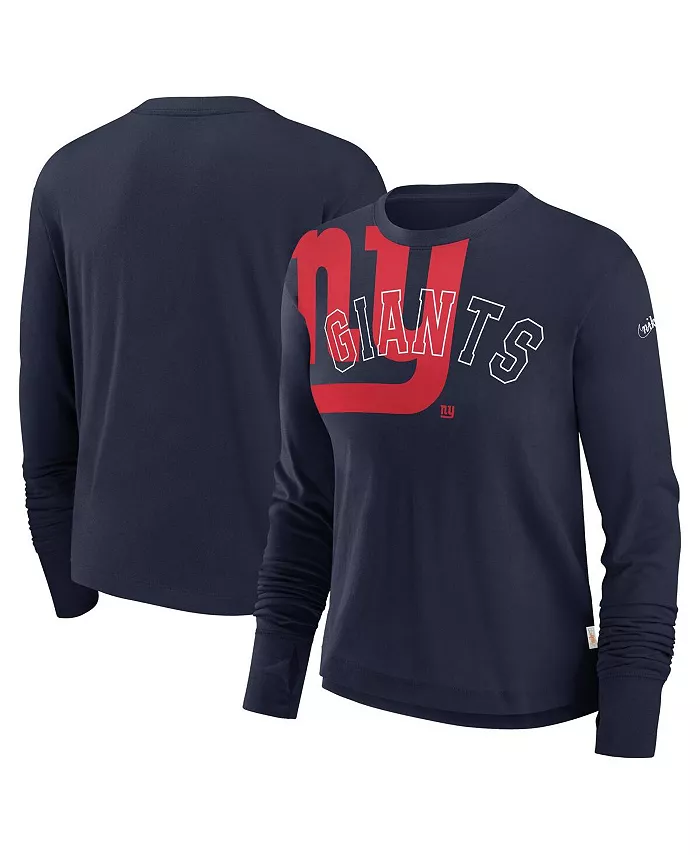 

Женская укороченная футболка с длинным рукавом и логотипом New York Giants, темно-синяя, модная Nike