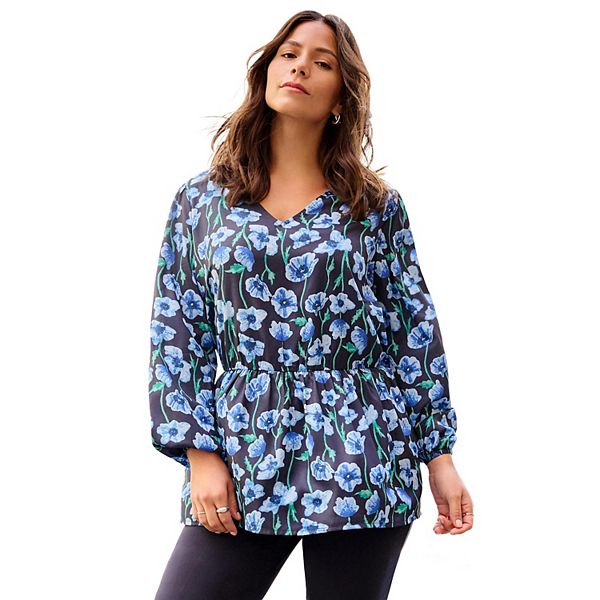 

Блузка с V-образным вырезом и эластичной талией для женщин plus size Avenue, Blue Dreamy Floral