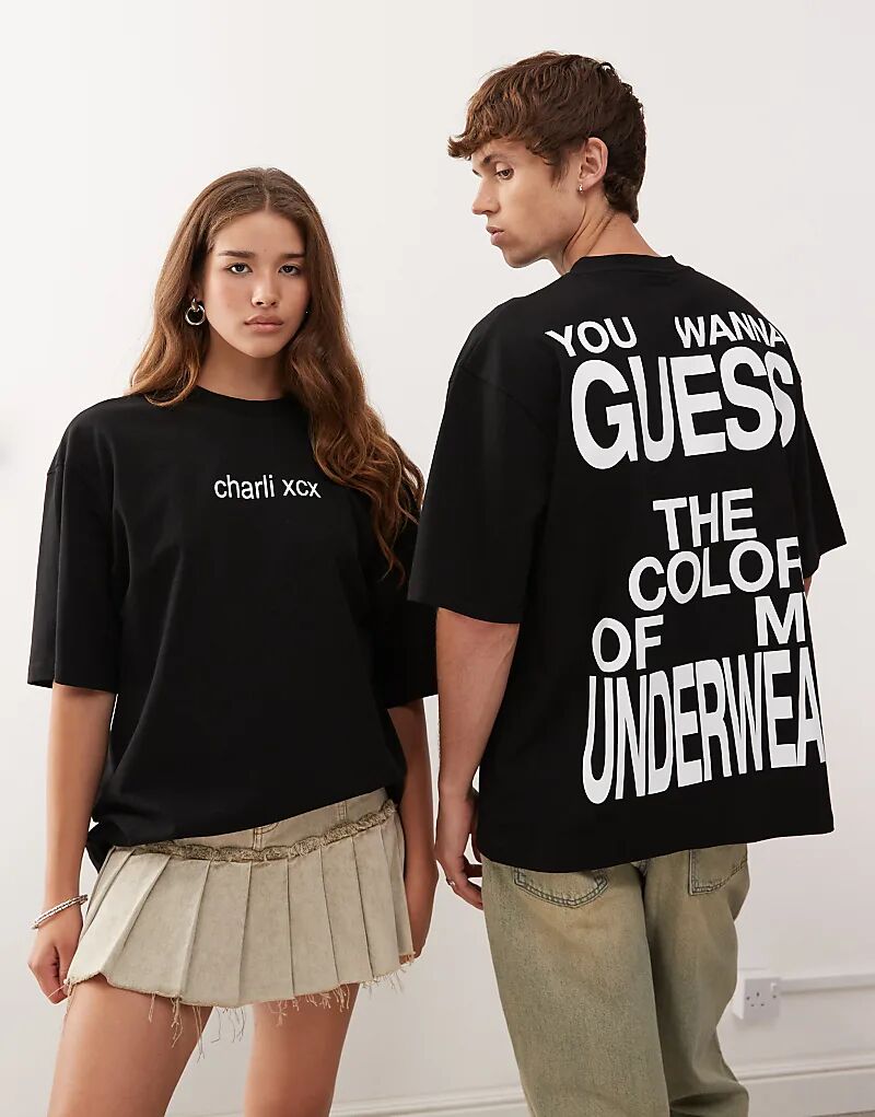 

COLLUSION Официальная унисекс-футболка Charli XCX BRAT свободного кроя с графическим принтом на спине черного цвета