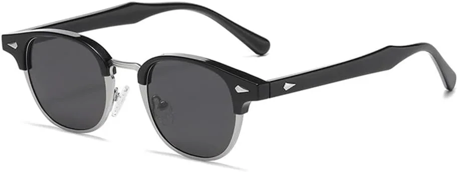 

Овальные металлические солнцезащитные очки с заклепками, защита от УФ-излучения UV400, для активного отдыха, путешествий и велоспорта UYPTK, Black Silver Grey