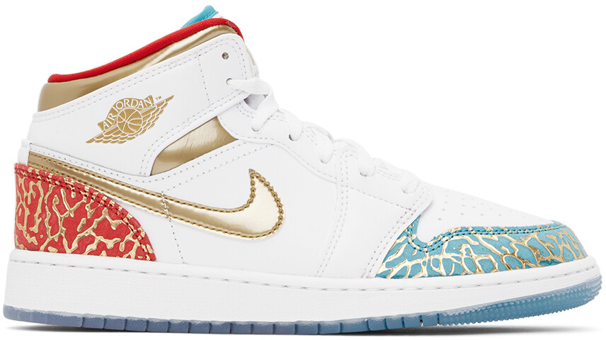 

Nike Jordan Kids Белые детские кроссовки Air Jordan 1 Mid Big