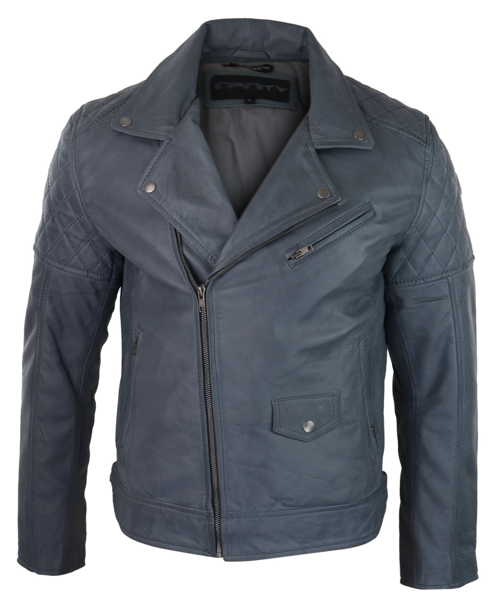 

Винтажная кожаная байкерская куртка TruClothing, цвет zulu blue