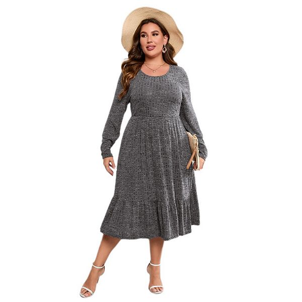 

Платье Plus size с V-образным вырезом и длинным рукавом для женщин Yesfashion, Grey