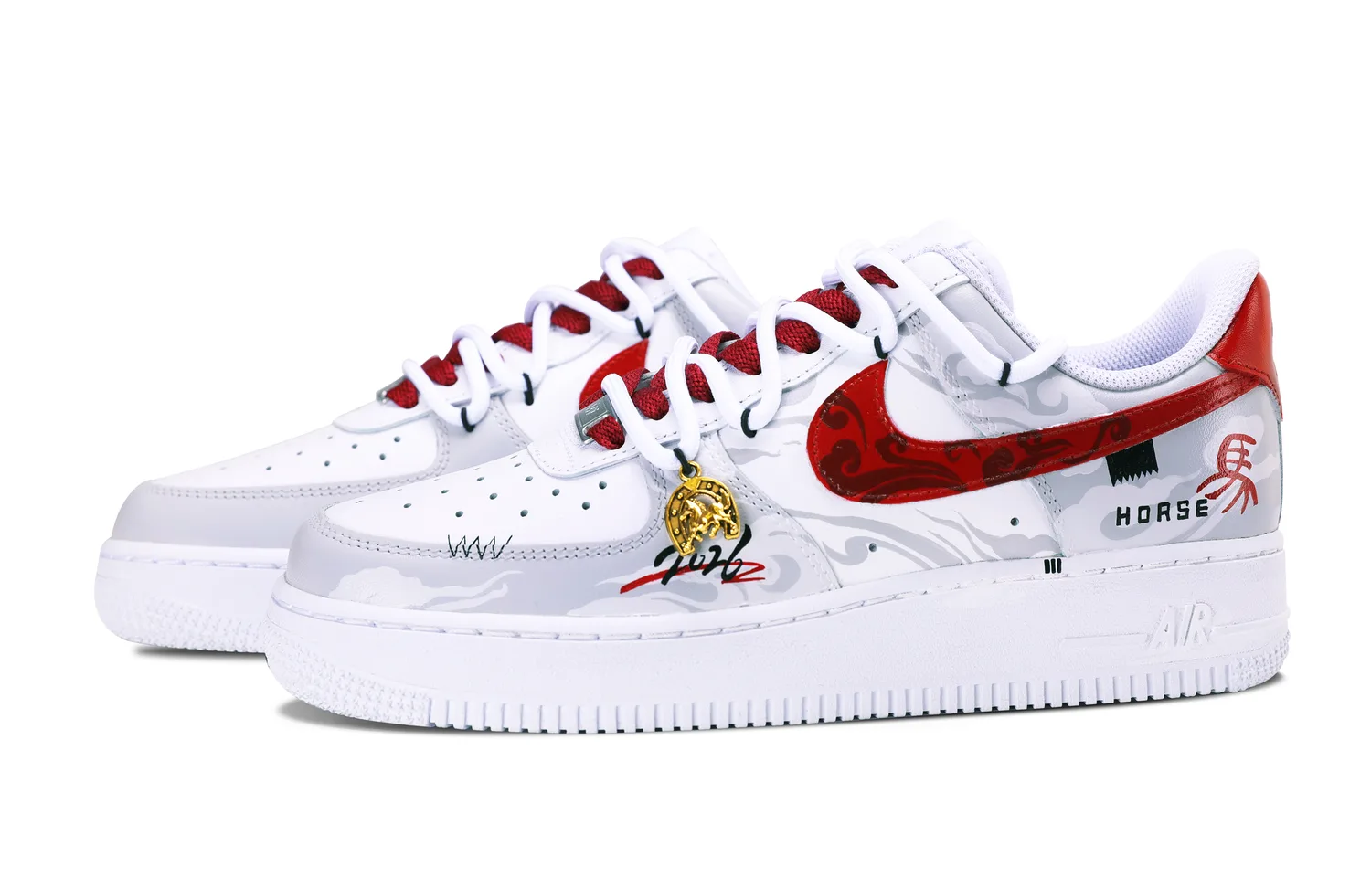 Nike Air Force 1 Leather Abrasion Resistant Breathable Low top Skateboard Shoes Unisex White Red — фото 4