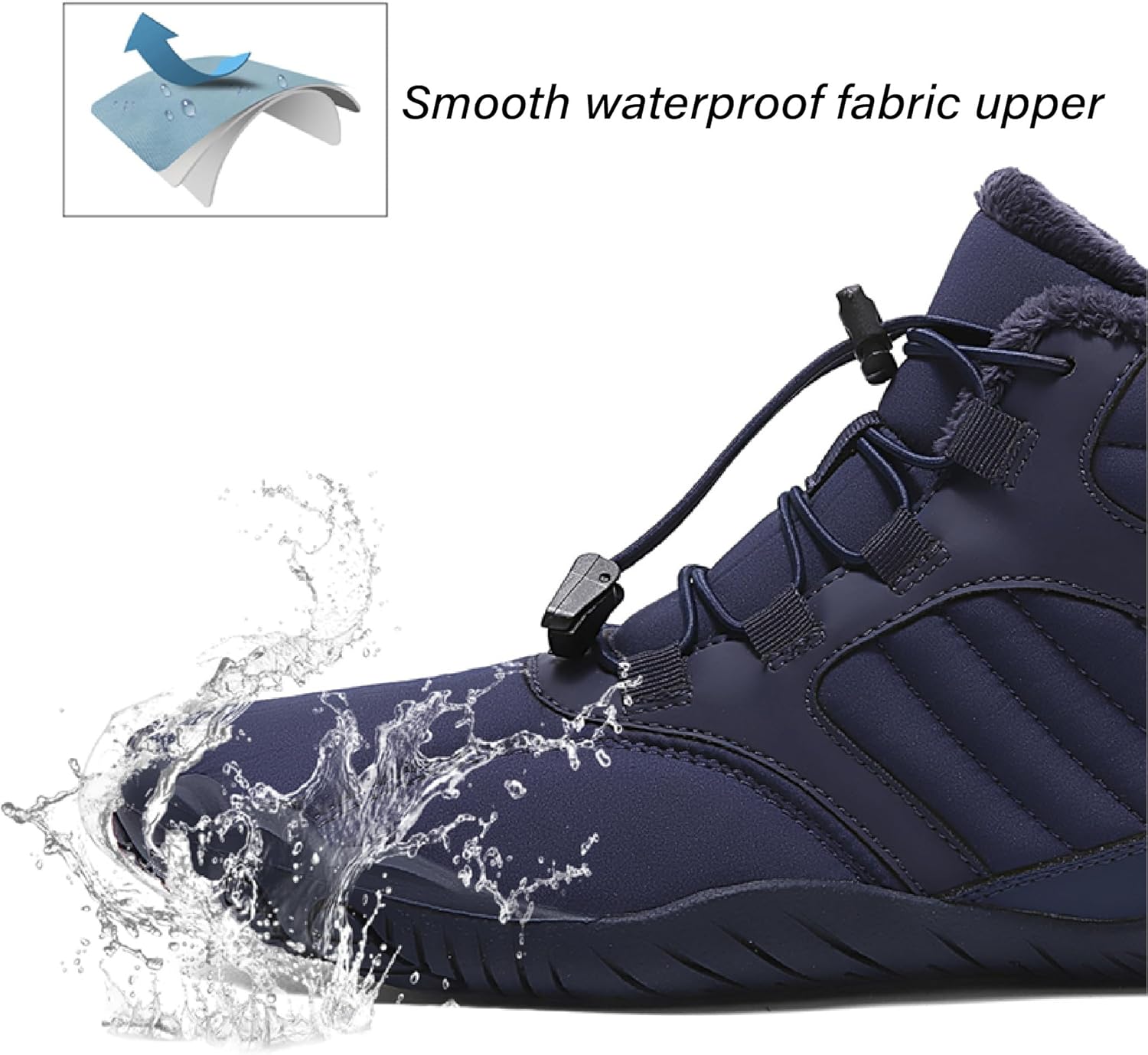 Зимние теплые ботинки Asifn Mens Barefoot с меховой подкладкой для походов, минималистичные, водонепроницаемые, противоскользящие хлопковые обувь, темно-синий — фото 3