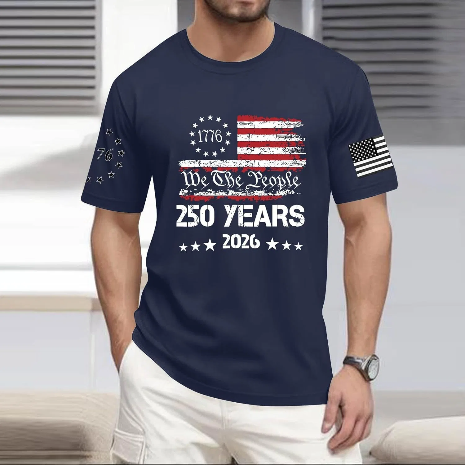 Футболка с круглым вырезом 250 Anniversary USA, мужская, с коротким рукавом, 1776-2026 Generic, темно-синий — фото 2