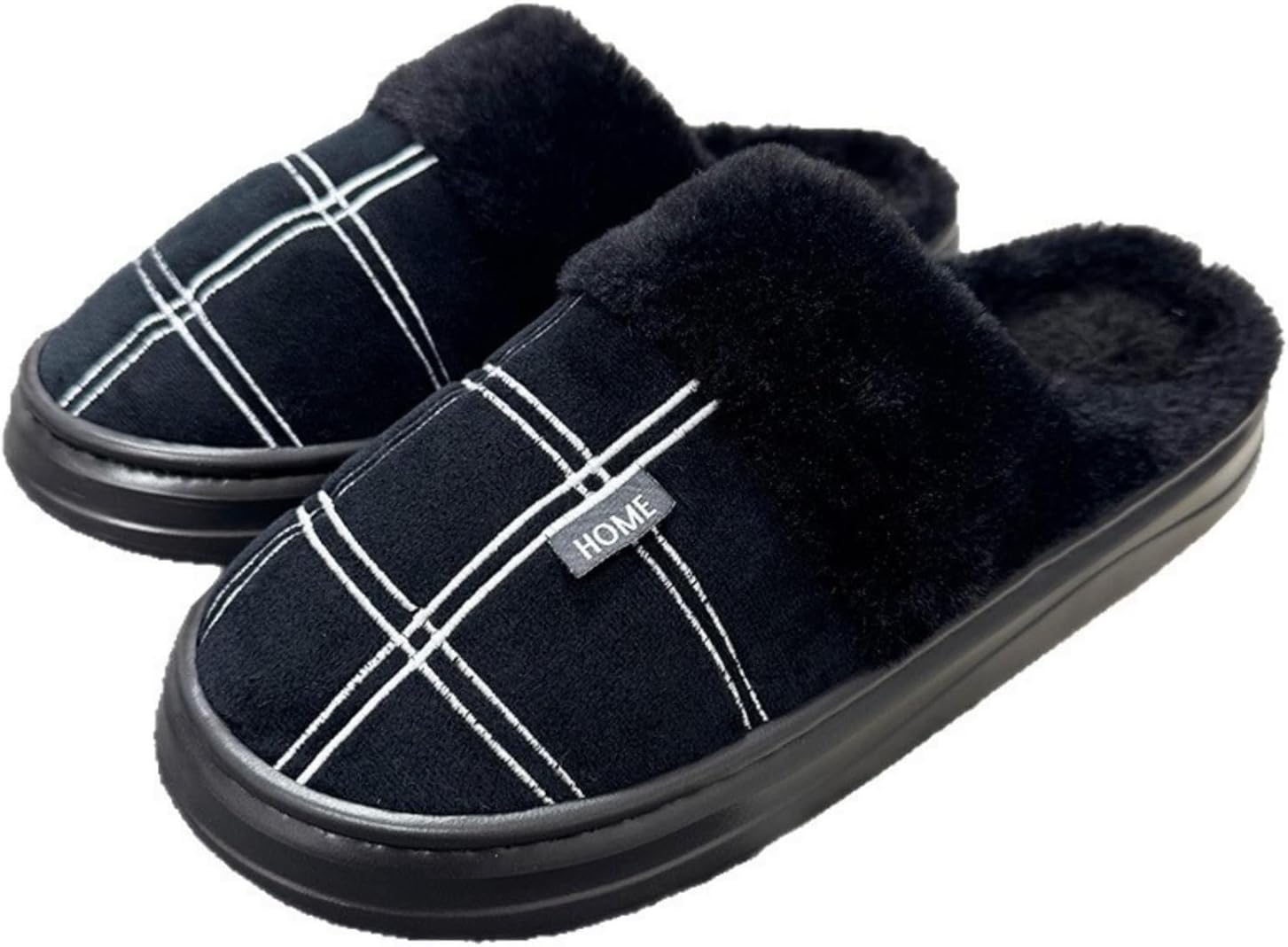 

Домашние тапочки для мужчин, теплые плюшевые, широкой посадки, мягкие, с эффектом памяти, большого размера, для спальни, с противоскользящей подошвой, для дома и улицы, размеры 7-16 Zickyo, черный