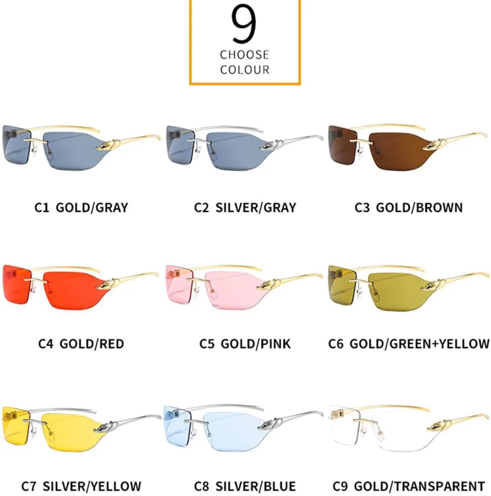 

Солнцезащитные очки без оправы с небольшим леопардовым принтом для женщин и мужчин, градиентные солнцезащитные очки из сплава с защитой от УФ-излучения VFDHN, 8