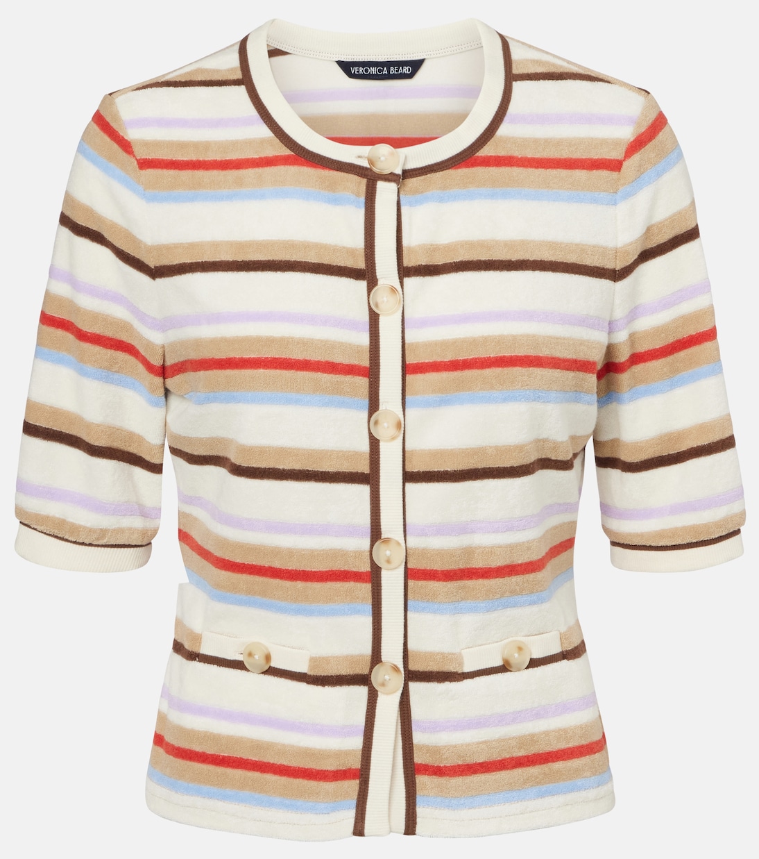

Кардиган Brendan из хлопковой смеси в полоску Veronica Beard, Stone Khaki Multi