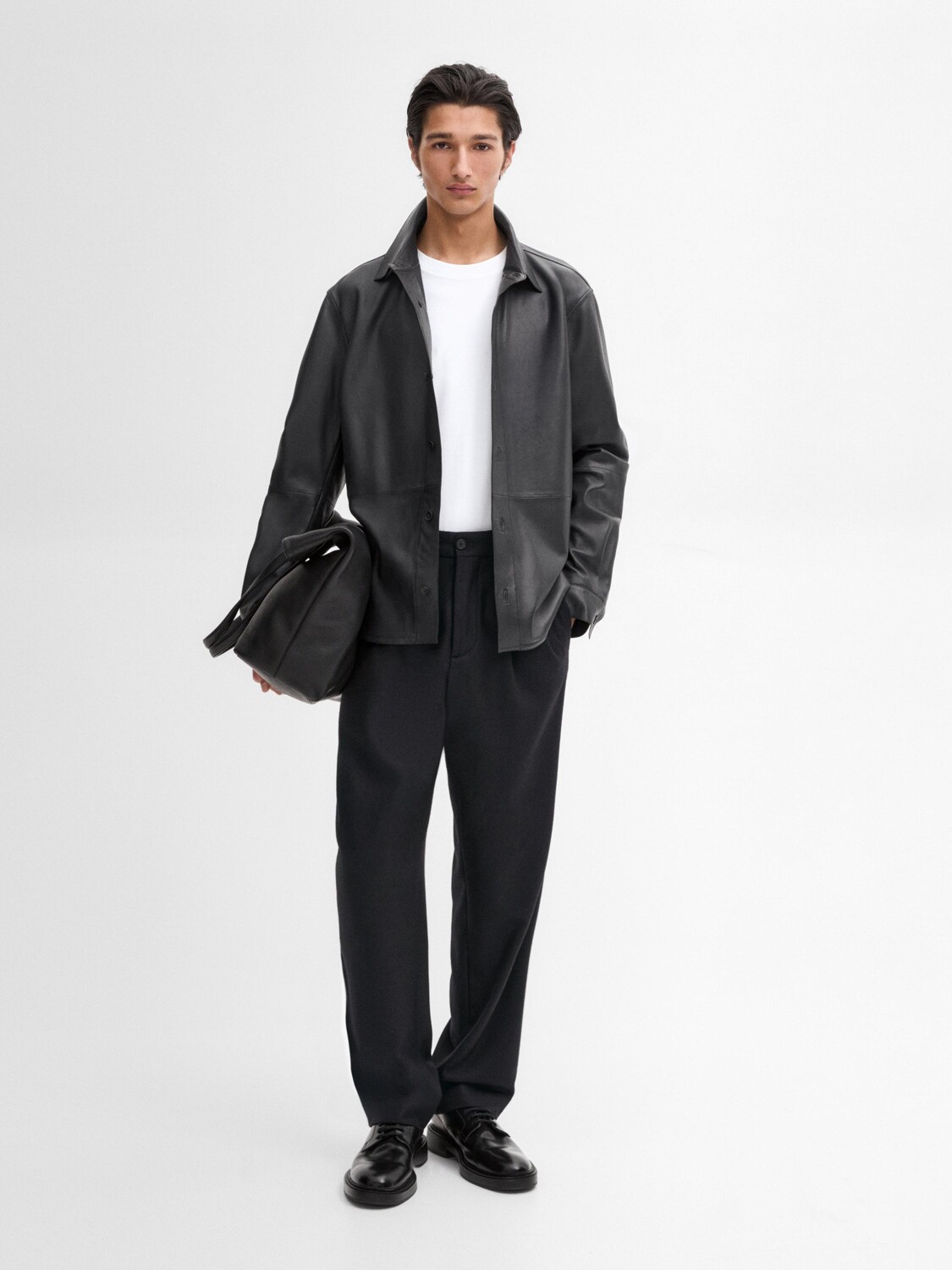 

Рубашка из кожи наппа со швами Massimo Dutti, синий