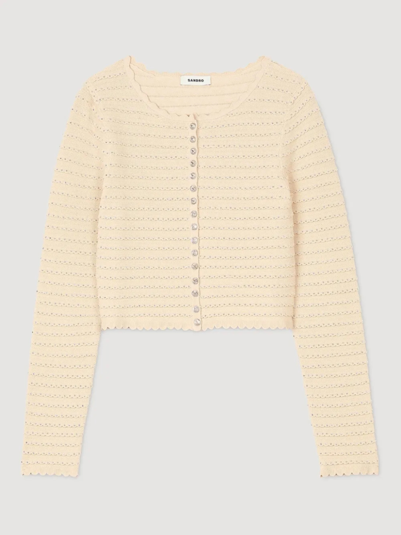 

Кардиган с фестончатым краем и застежкой на пуговицы SANDRO, нейтральный