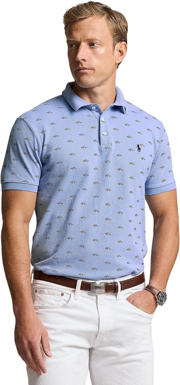 

POLO RALPH LAUREN Мужская классическая футболка-поло с монограммой и эластичной тканью, Pearl Deco/Dress Shirt Blue, Белый, POLO RALPH LAUREN Мужская классическая футболка-поло с монограммой и эластичной тканью, Pearl Deco/Dress Shirt Blue