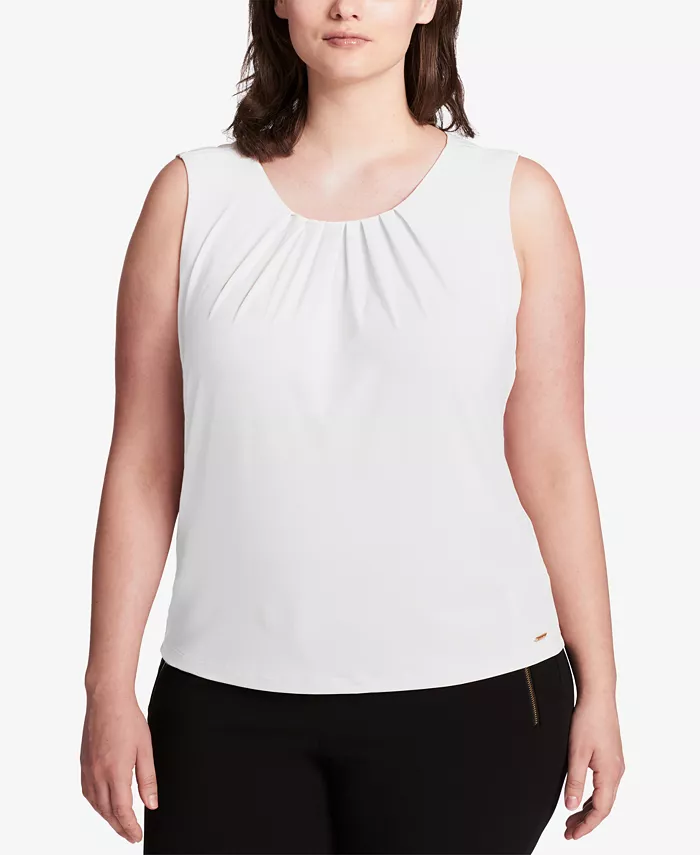 

Женская блузка без рукавов с плиссированной горловиной Plus Size Calvin Klein, белый