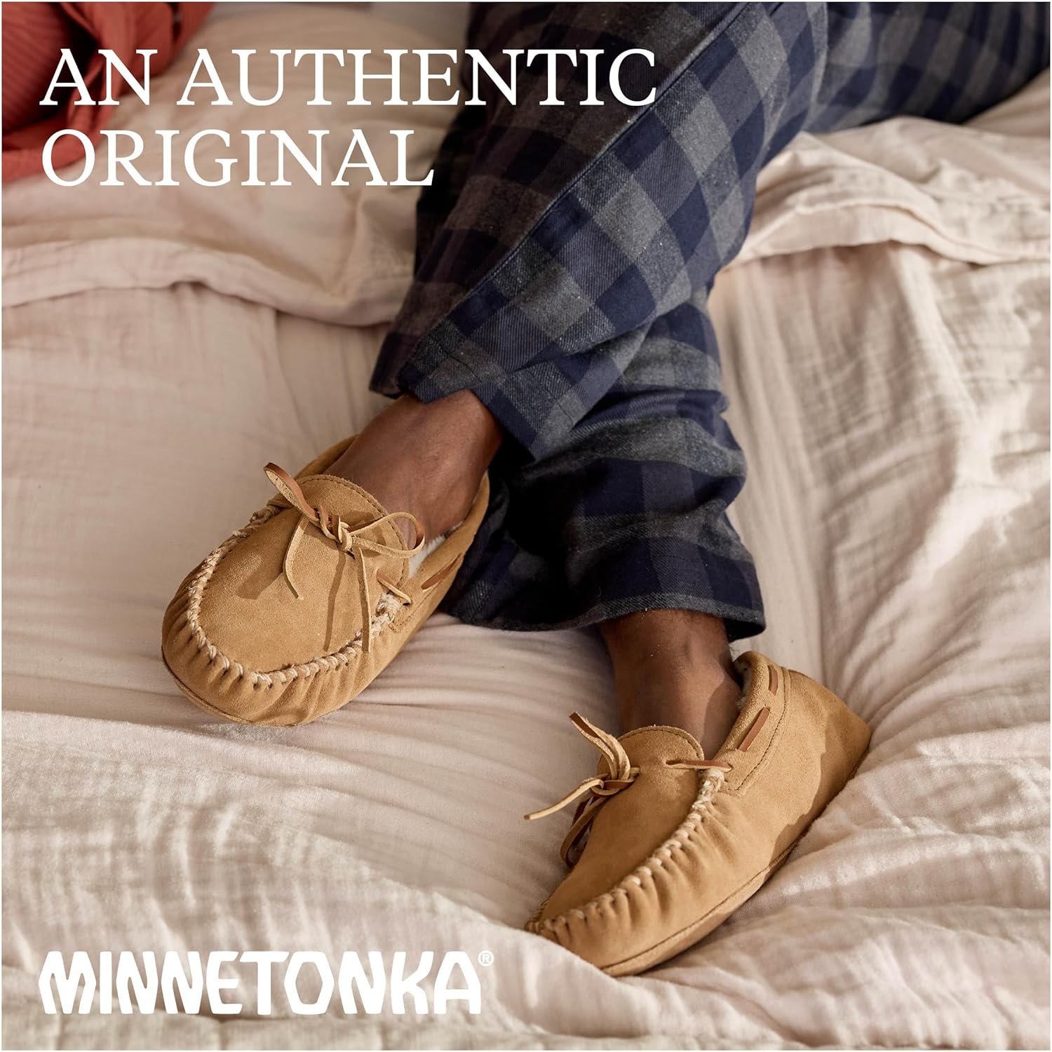 Мужские мокасины Minnetonka из овчины с мягкой кожаной подошвой, коричневый — фото 4
