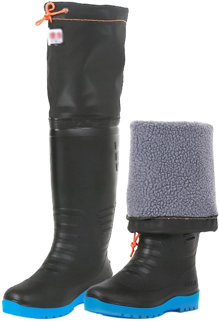 

Теплые водонепроницаемые сапоги-резиновые для мужчин и женщин, легкие, противоскользящие, высокие до колена 60 см, для рыбалки/охоты/болот Jcwgly, черный