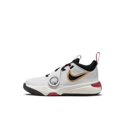 

Кроссовки Nike Team Hustle D 11, цвет White/Metallic Gold/University Red/Black