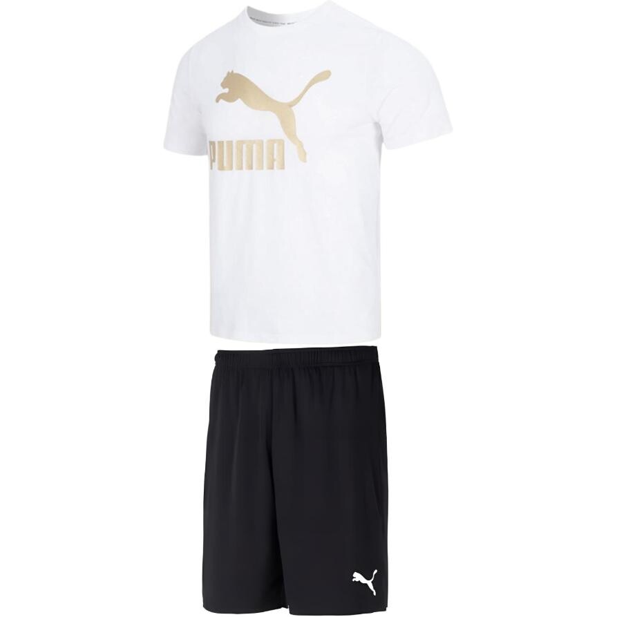 

Повседневный спортивный мужской комплект: белый топ и черные шорты Puma, белый
