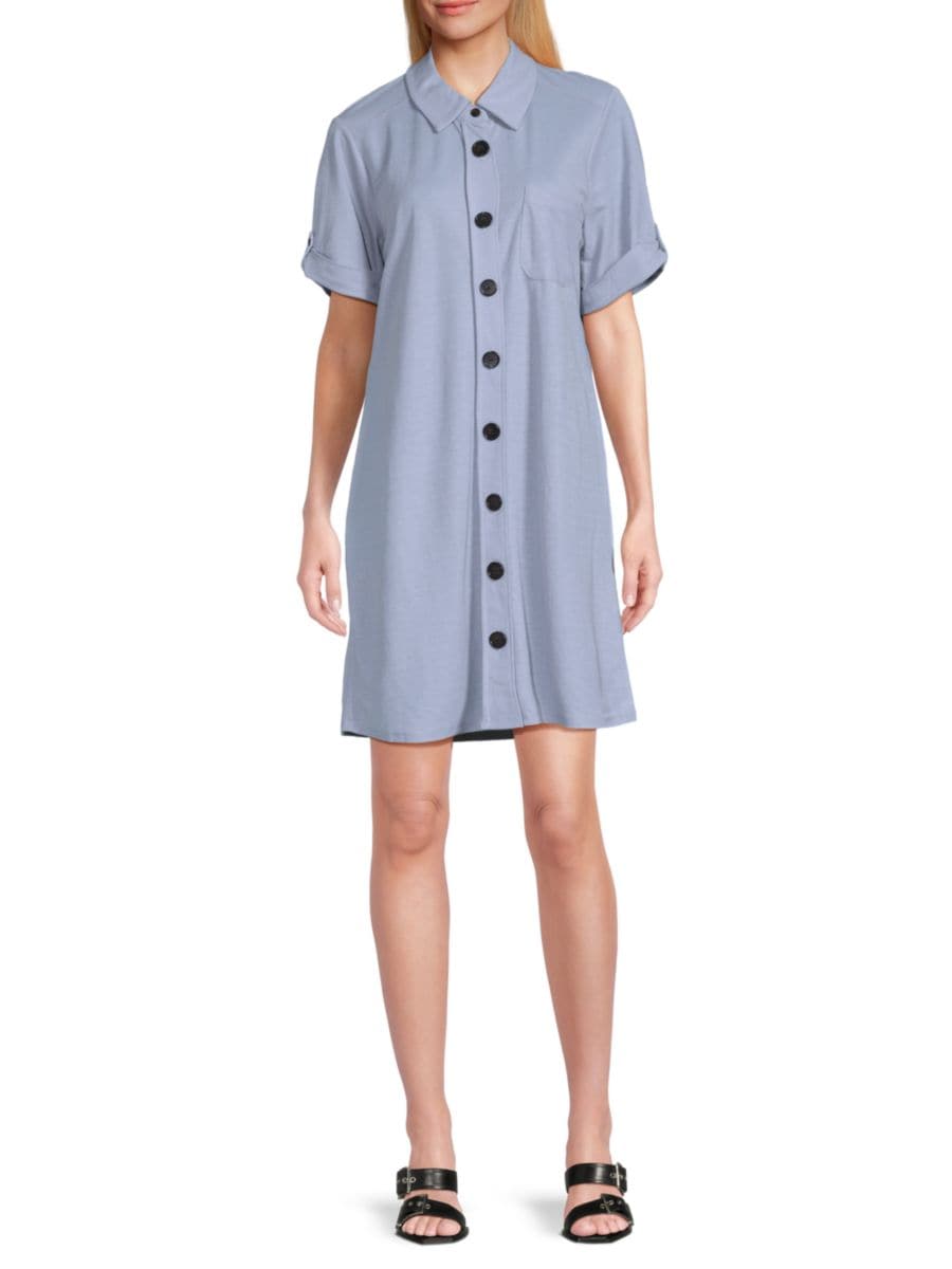 

Платье-рубашка мини с рукавами до локтя Bobeau, цвет Blue Fog