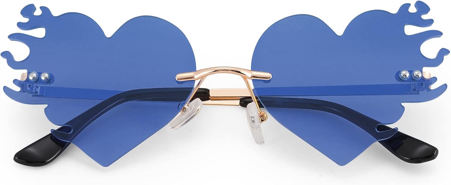 

Солнцезащитные очки Hycredi Melting Heart для мужчин и женщин, без оправы, необычной формы, для вечеринок, оригинальные, с изображением сердца, огня и пламени, B3 - Dark Blue